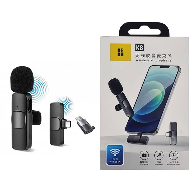میکروفن یقه ایی بی سیم تایپ سی و لایتنینگ K8